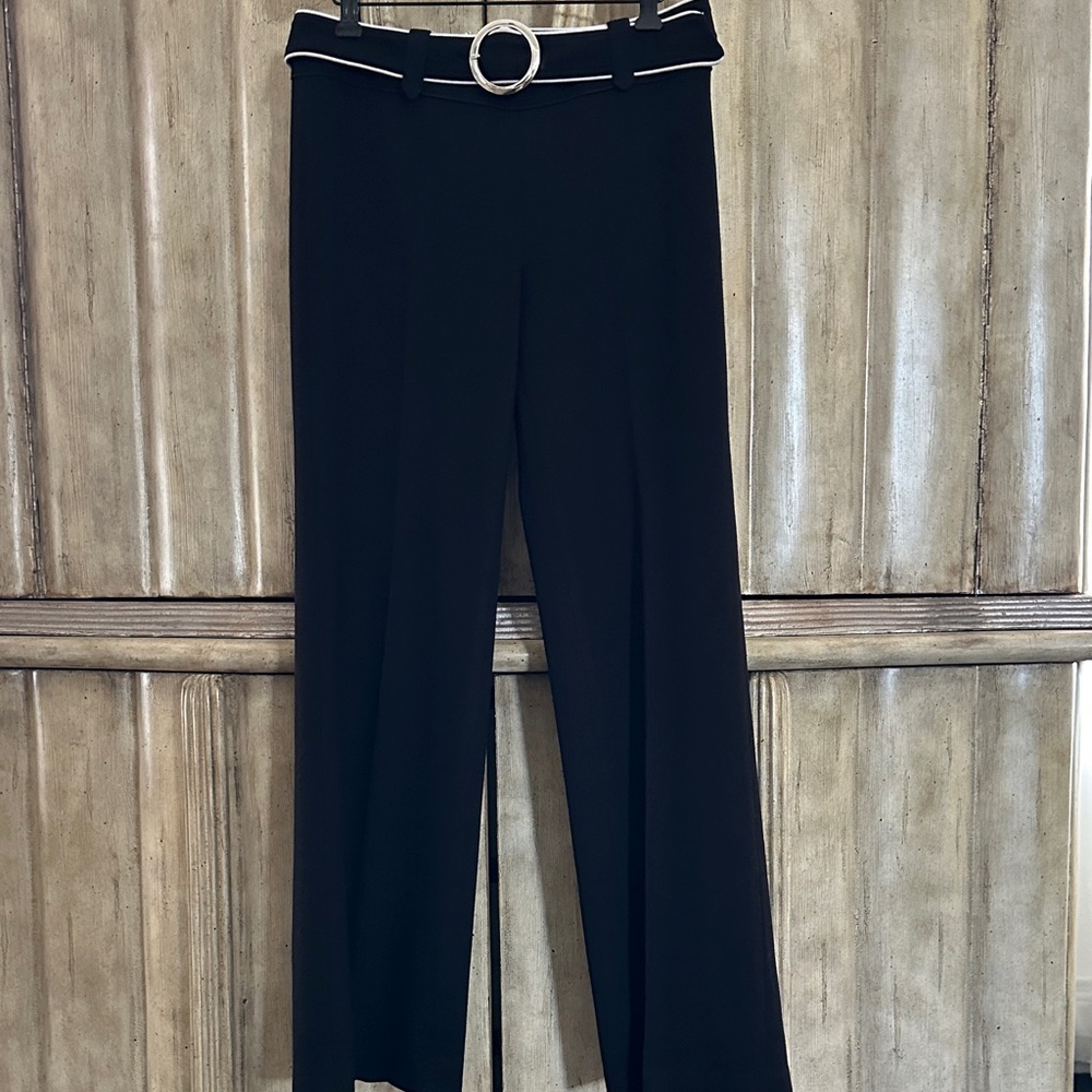 Elegant Wide Leg  Black Women's Pants with Belt